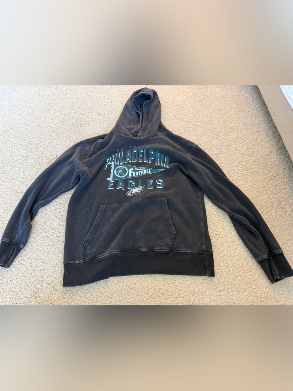 NFL Philadelphia Eagles Black Pullover Hoodie with Teal Logo